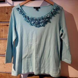 Designer Original Light Blue Ruffle Neck Women's Top